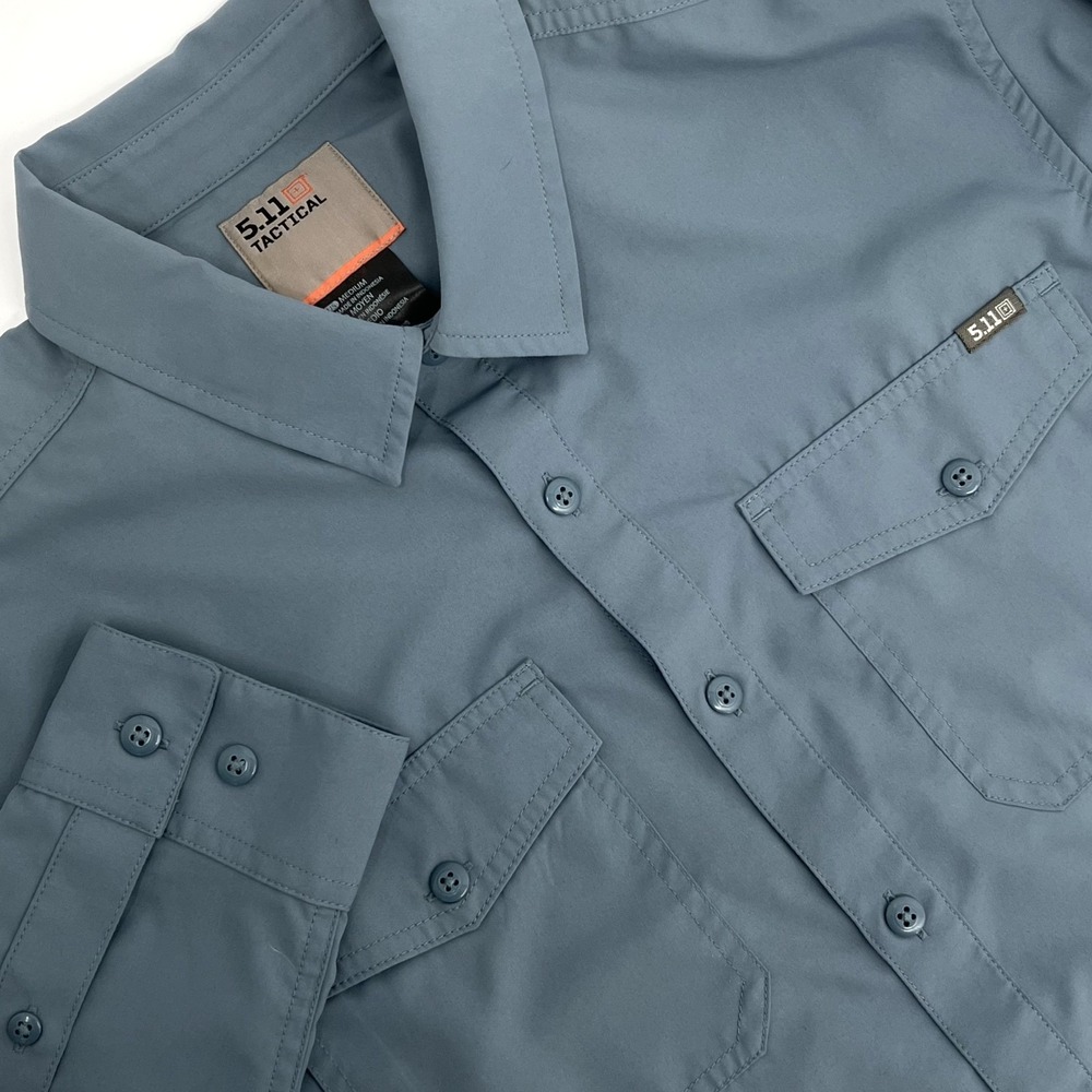 5.11 TACTICAL Men's Sz M Grey Blue Marksman Long-Sleeve Button-Up UPF 50+ Shirt